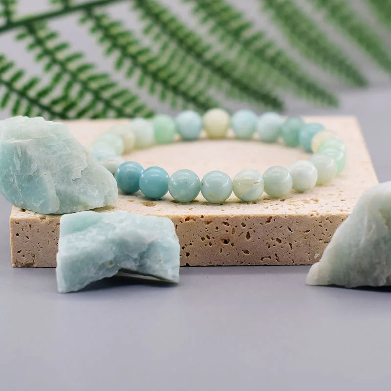 Natural Amazonite Beads Bracelets Men Women Original Stone Handmade Bracelet Yoga Meditation Purify the Soul Couple Jewelry Gift  (GoldenCity)