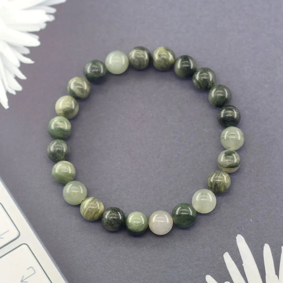 Natural Smaragdite Stone Beads Bracelet Men Natural Crystal Agate Beads Jewelry for Women Stay Calm to Solve Problem Bangle  (GoldenCity)