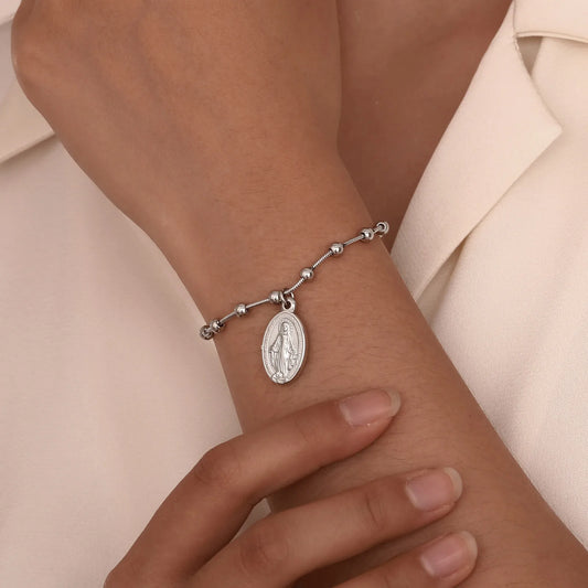 Rosary Bracelet for Women Girls, Gold Plated Stainless Steel Religious Cross and Virgin Mary Prayer Bracelets Gifts  (GoldenCity)