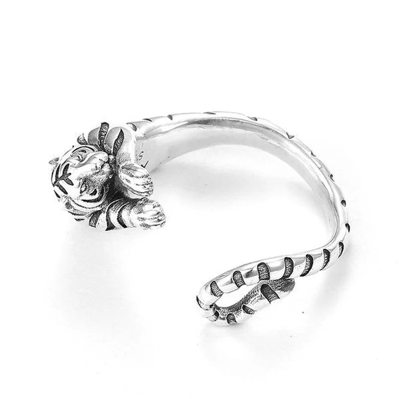 Trendy Zodiac Animal Tiger Ring For Men Jewelry Domineering Tiger Design Male Index Finger Ring Adustable Accessories  (GoldenCity)