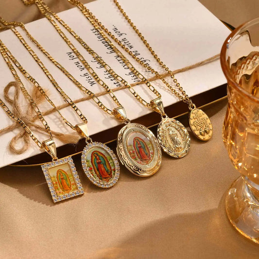 Dainty Virgin Mary Women Necklace Stainless Steel Chain Geometric Pendant Catholic Blessed Necklaces Religious Lucky Collar  (GoldenCity)