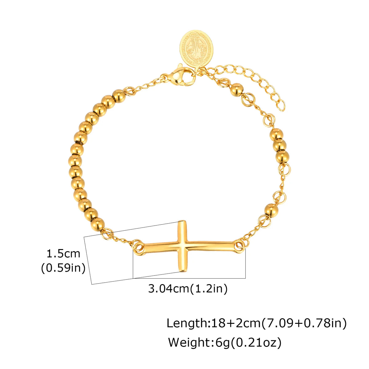 Saint Benedict Cross Bracelets,Stainless Steel Bead Chain Stretch Strand Bracelets For Women Men,Religion Jewelry Christ  (GoldenCity)
