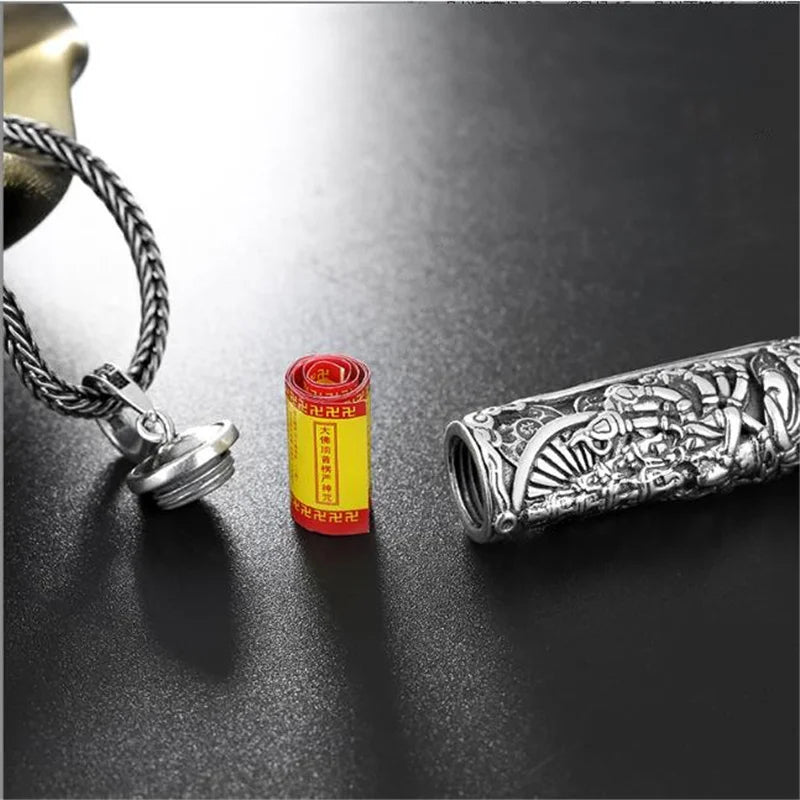 Tibetan Retro Buddha Shurangama Mantra Pendant Necklace For Men Jewelry Fashion Silver 925 Neck Chain Male Necklace Boy Birthday Gift  (GoldenCity)