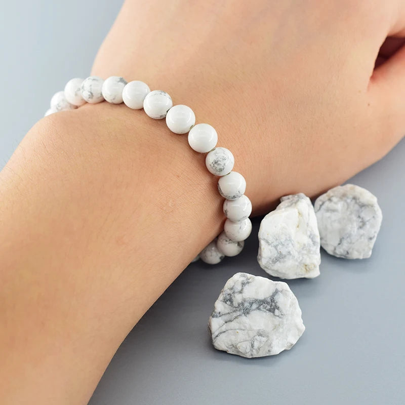 Natural White Howlite Real Stone Beads Bracelets for Women Men Energy Yoga Meditation Stretch Bracelet Jewelry Pulsera Wholesale  (GoldenCity)