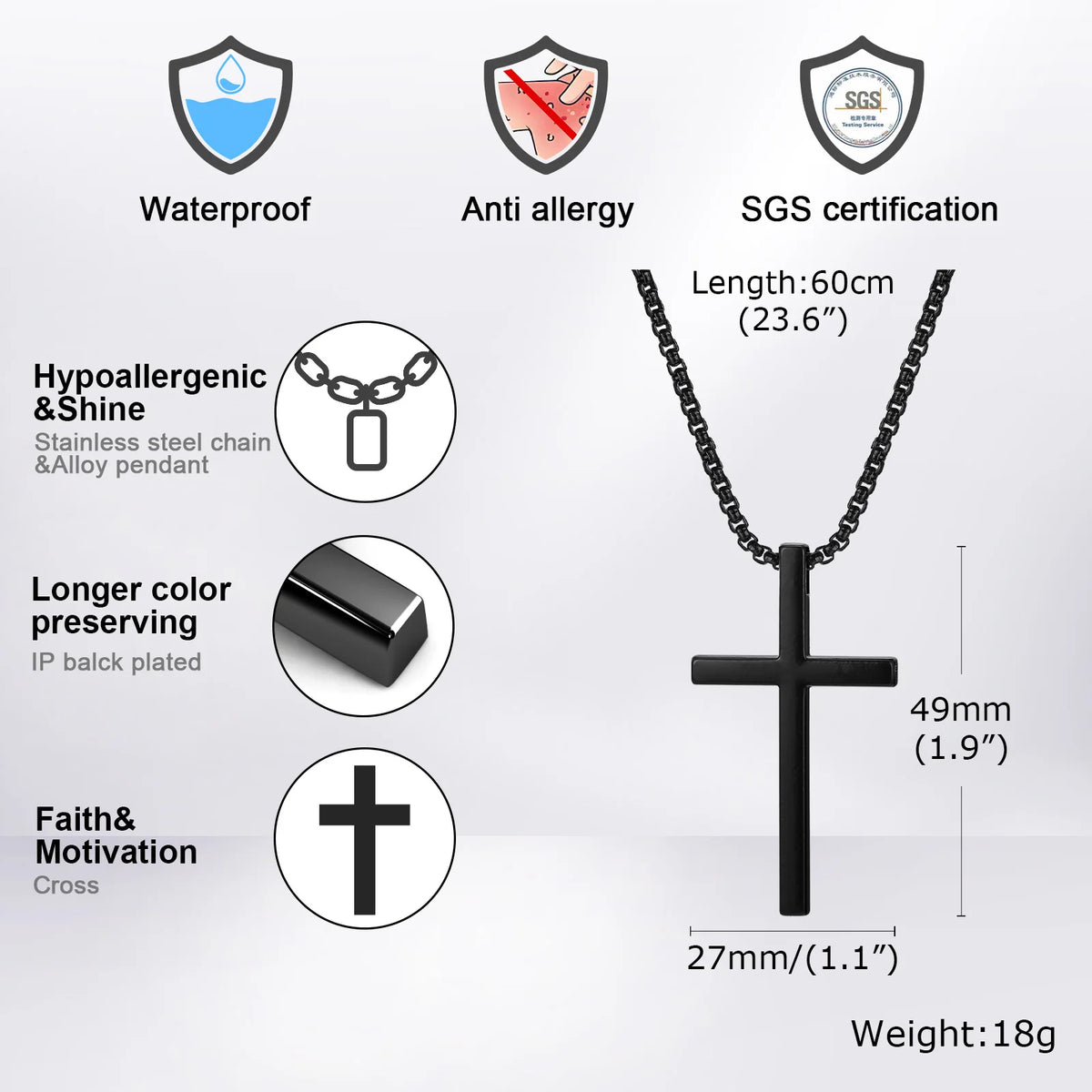 Unisex Box Chain Cross Necklaces, Men Women Stainless Steel Chain with Alloy Cross Pendant, Religious Faith Cross Necklace  (GoldenCity)