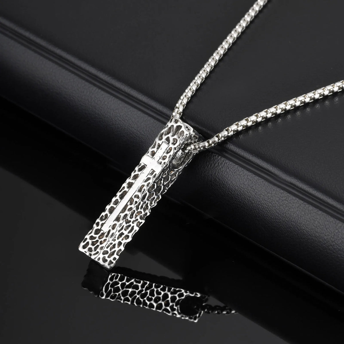 Pillar Shaped Cross Pendant Necklace, Unisex Rectangle Bar Necklaces, Cool Mens Womens Faith Jewlery Gift  (GoldenCity)