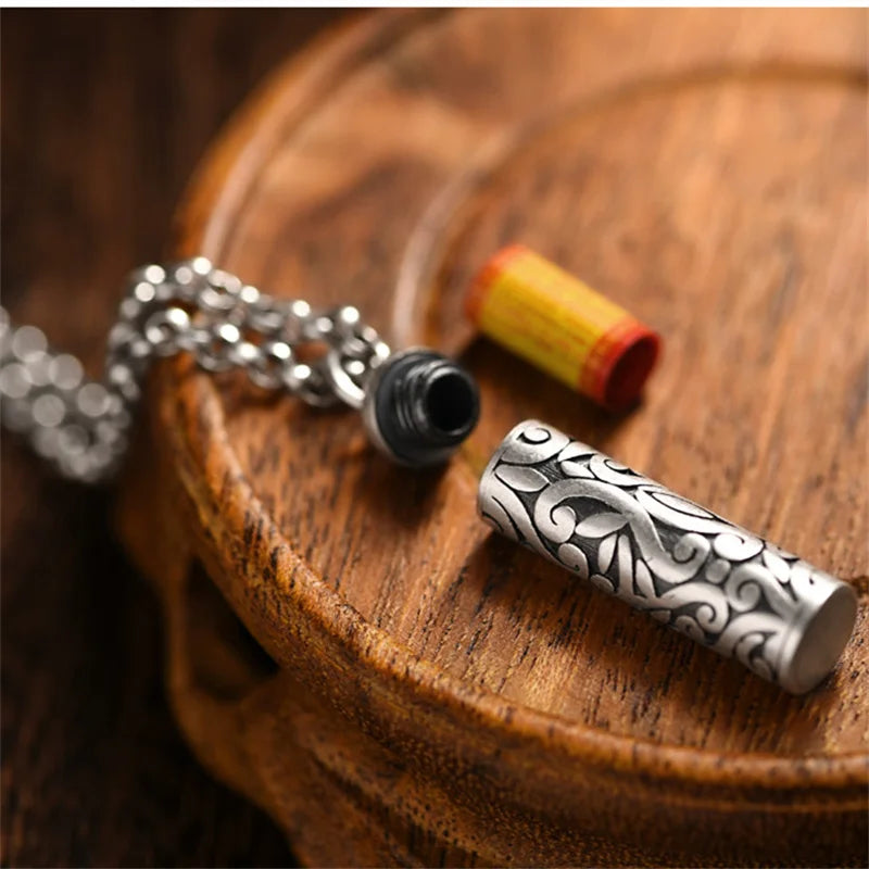 Vintage 925 Silver Necklace Male Blessing Bijou Retro Pendant Can Be Opened To Hold Things Amulets Necklaces For Men Jewelry  (GoldenCity)