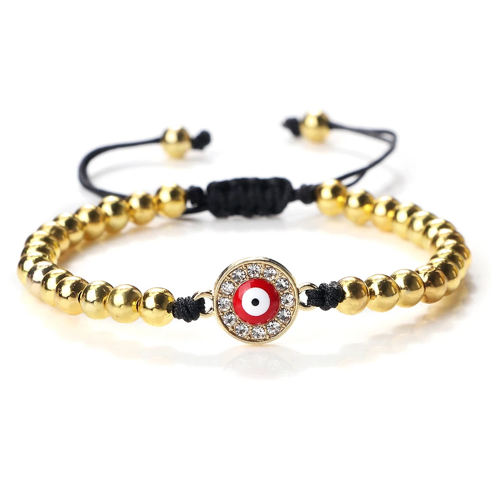 New Turkish Evil Eye Copper Beads Braided Bracelet Women Men Gold Color Healing Yoga Couple Bracelet&Bangles Chain Jewelry Gift  (GoldenCity)