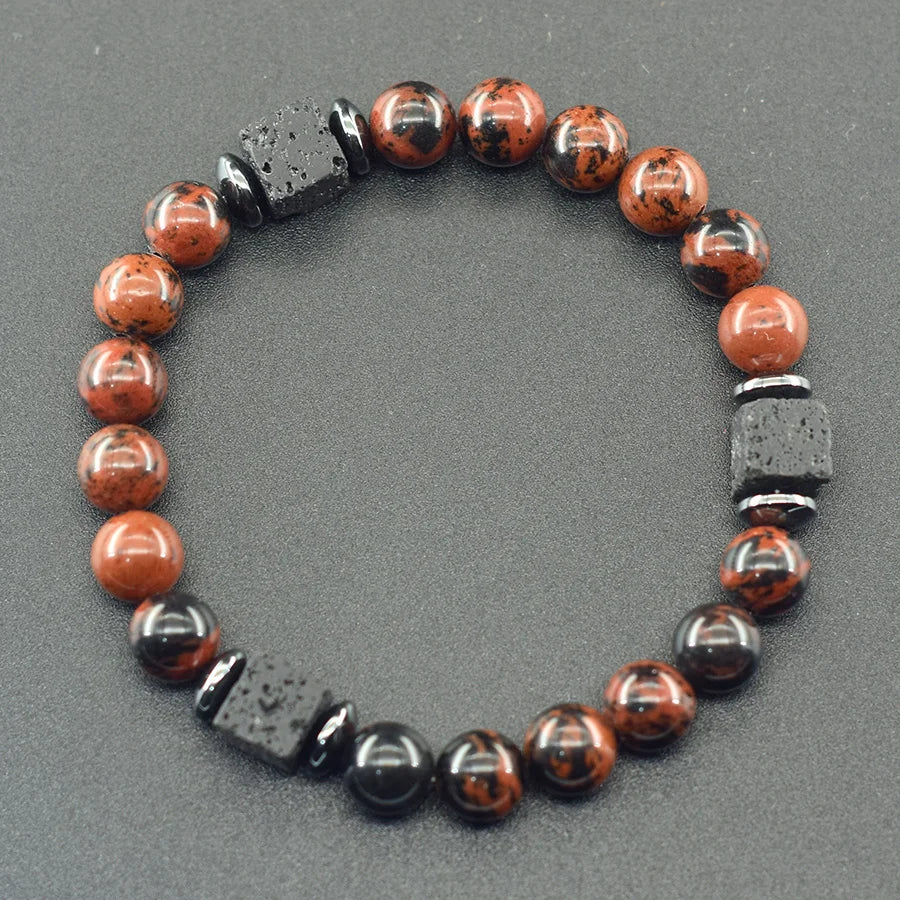 Natural Black Picasso Stone Beads Bracelet Men Retro Black Block Volcanic Lava Jewelry for Women Couple Matching Gift Wholesale  (GoldenCity)