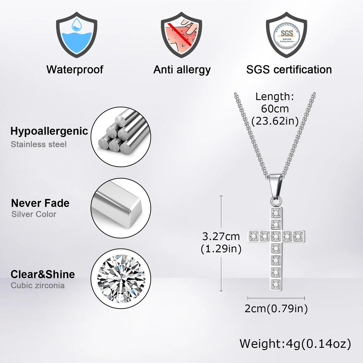 Faith Cross Pendant Necklaces for Men Women, Car Rear Mirror Decor Cross, Prayer Christian Necklaces Collar  (GoldenCity)