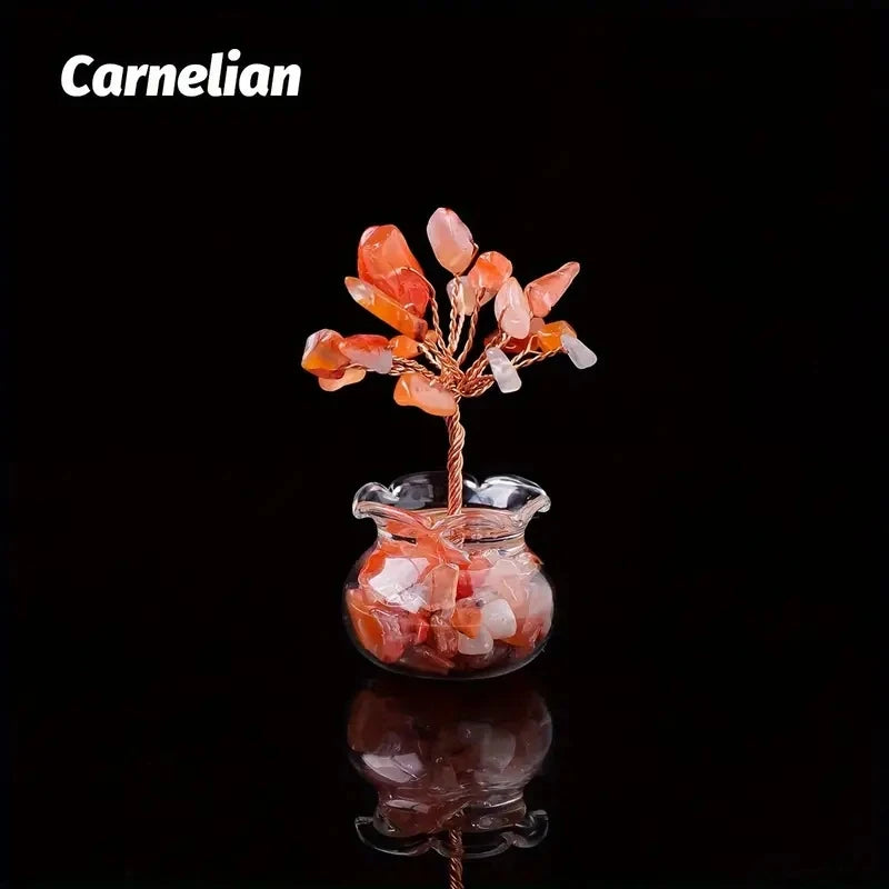 Natural Gemstone Mini Crystal Tree Bonsai Natural Stone Tabletop Decor,Home Office Luck Tree Home Ornaments  (GoldenCity)
