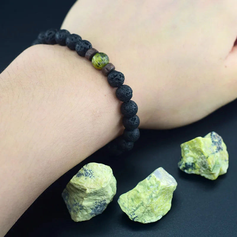 Yellow Grass Turquoises Natural Beads Bracelet Women Wooden Accessories Volcanic Lava Beads Elastic Rope Bangles Friendship Gift  (GoldenCity)