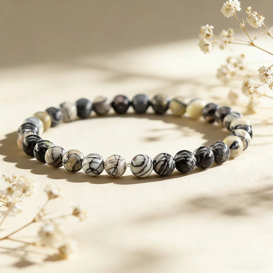 Chakra Beads Energy Bracelet Natural Black Network Round Onyx Stone Stretch Bracelet Bangles for Women Men Handmade Yoga Jewelry  (GoldenCity)