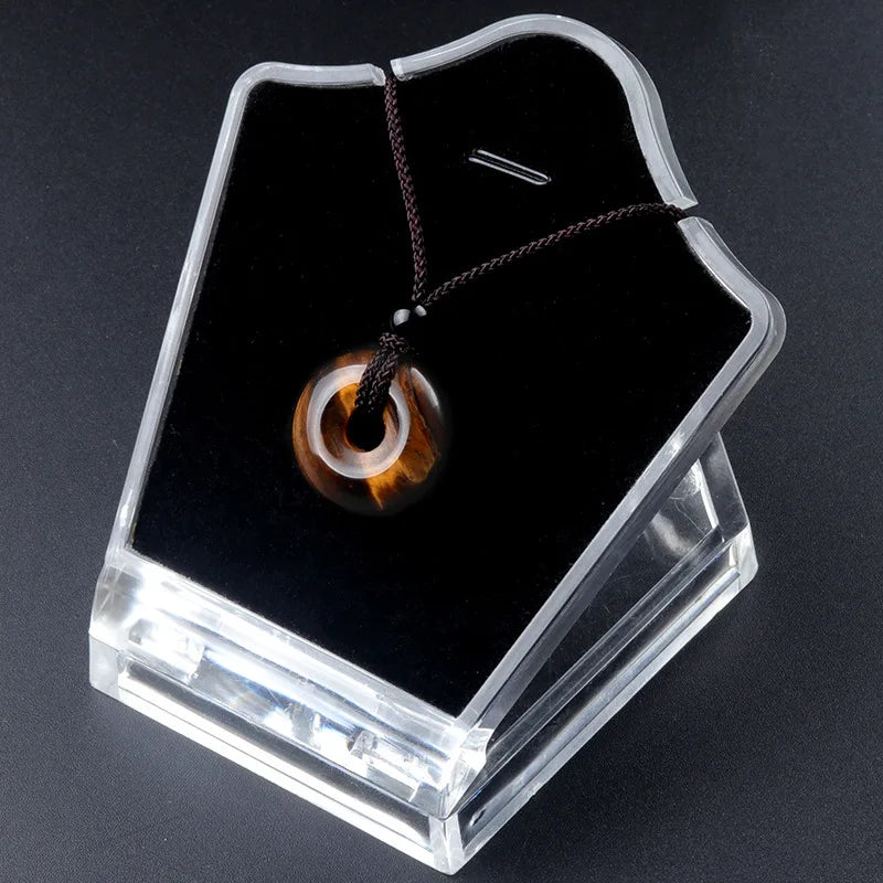 20mm Circle Donut Healing Crystals Necklace Natural Chakra Gemstone Stone Amulet Lucky Coin Donuts Charm Protection Quartz Agate  (GoldenCity)
