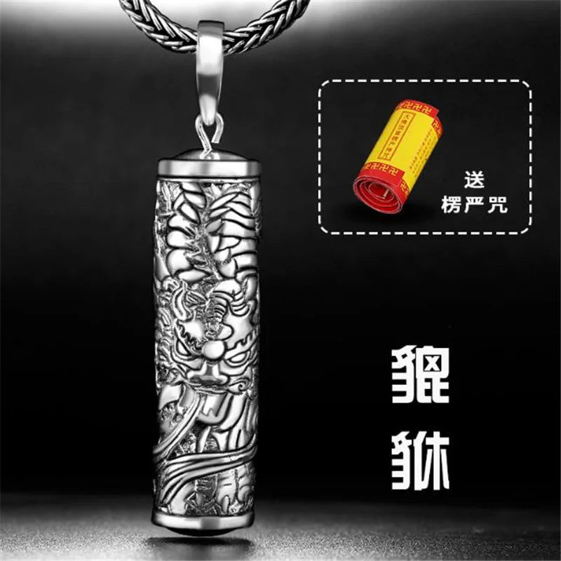 Tibetan Retro Buddha Shurangama Mantra Pendant Necklace For Men Jewelry Fashion Silver 925 Neck Chain Male Necklace Boy Birthday Gift  (GoldenCity)