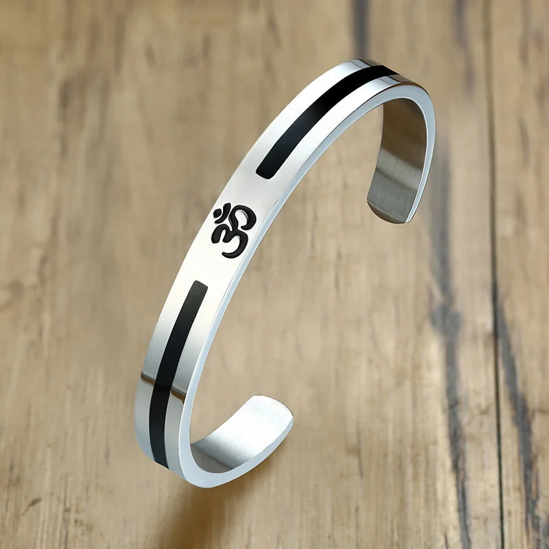 AUM OM Bangle Bracelet Men Women Stainless Steel Yoga Meditation Jewelry  (GoldenCity)