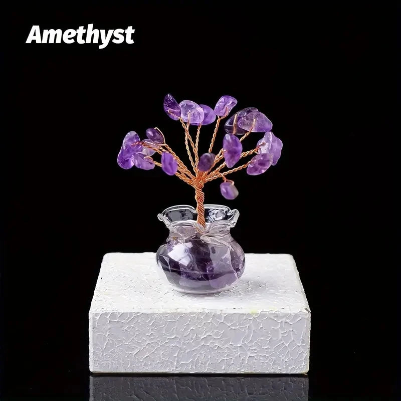 Natural Gemstone Mini Crystal Tree Bonsai Natural Stone Tabletop Decor,Home Office Luck Tree Home Ornaments  (GoldenCity)