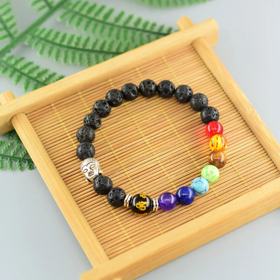 Buddha Feng Shui Bead Lucky Bracelet 7 Chakra Reiki Healing Stone Bracelet for Women Men Yoga Meditation Natural Stone Jewelry  (GoldenCity)