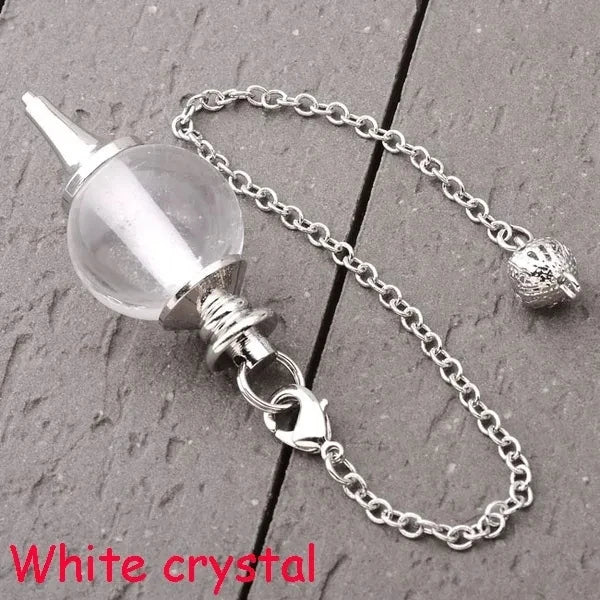 Reiki Healing Chakra Pendulum Pendants Lucky Crystal Quartz Stone Pendulum Pendant With Silvery Ball Chain Hypnosis For Necklace  (GoldenCity)