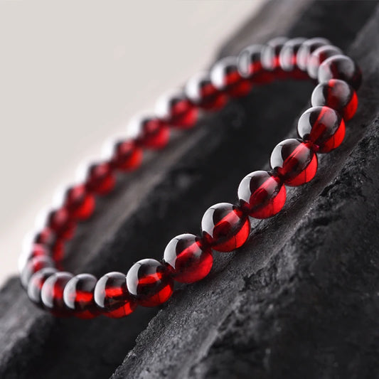 Natural Red Pomegranate Stone Bead Bracelet Women Man Dark Garnet Charm Bangles Yoga Meditation Friendship Gift Pulseras Mujer  (GoldenCity)