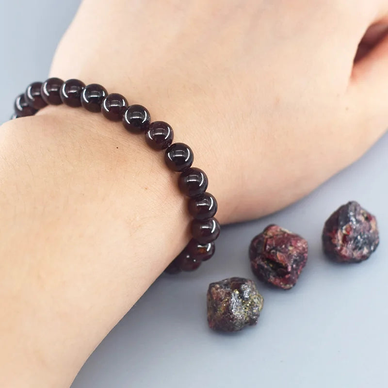 Natural 5A Garnet Stone Femme Wine Red Bead Bracelet Men Bangle Women Jewelry Lucky Energy Healing Bracelet Valentine's Day Gift  (GoldenCity)
