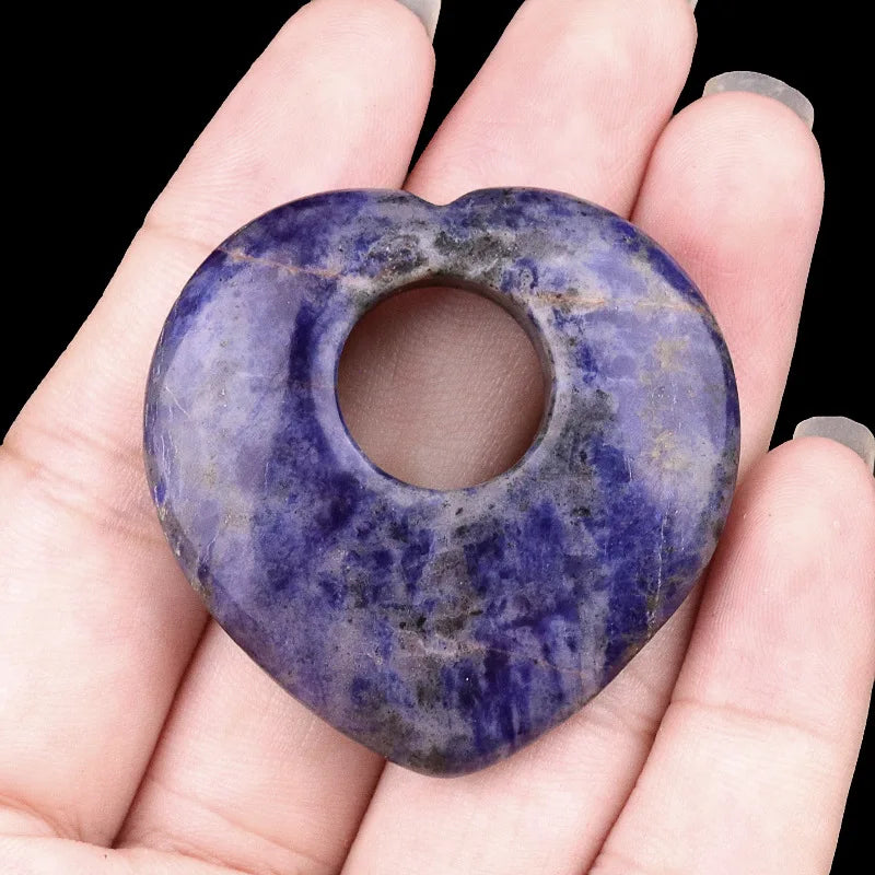 1pc 40mm Natural Stone Heart Pendant Amethyst Tiger Eye Pink Crystal Natural Stone for Women Jewelry Gift  (GoldenCity)
