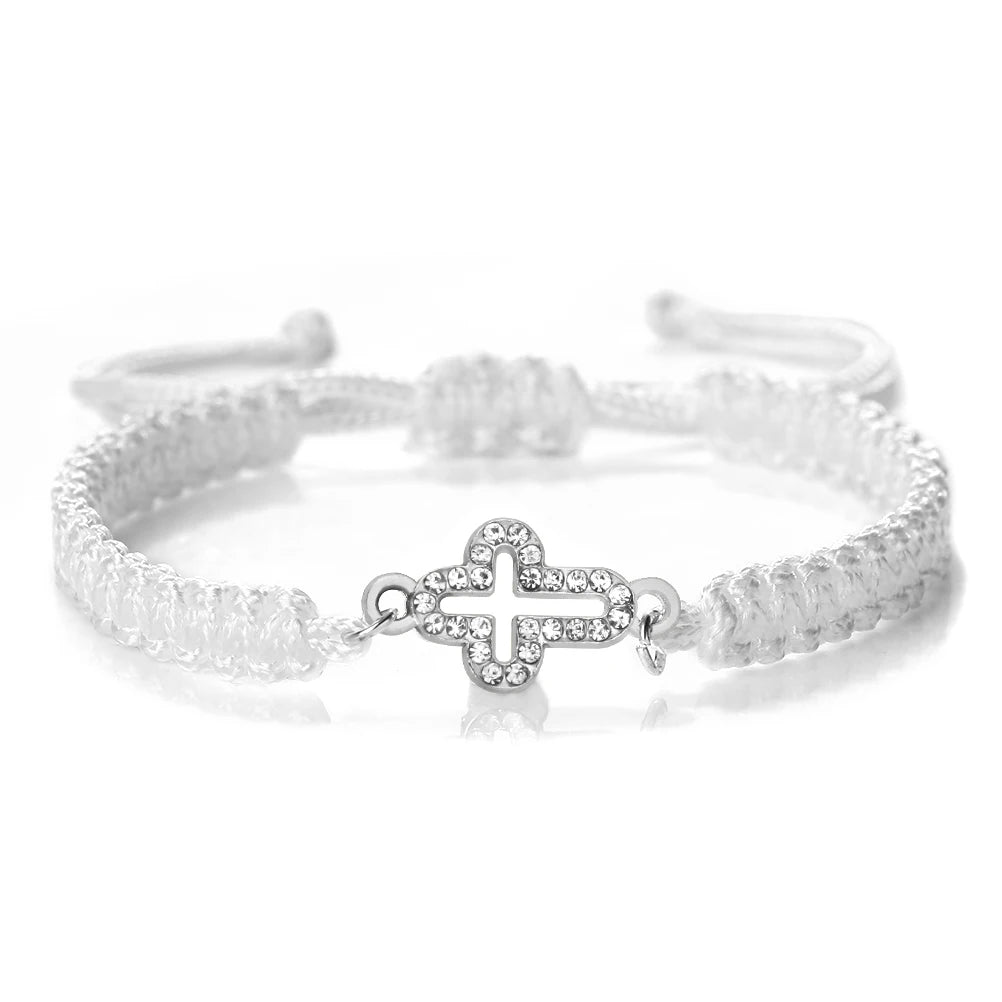 High Quality Crystal Hollow Cross Braided Bracelet Prayer Healing Bangle&Pulsera Chain Women Yoga Jewelry Gift  (GoldenCity)