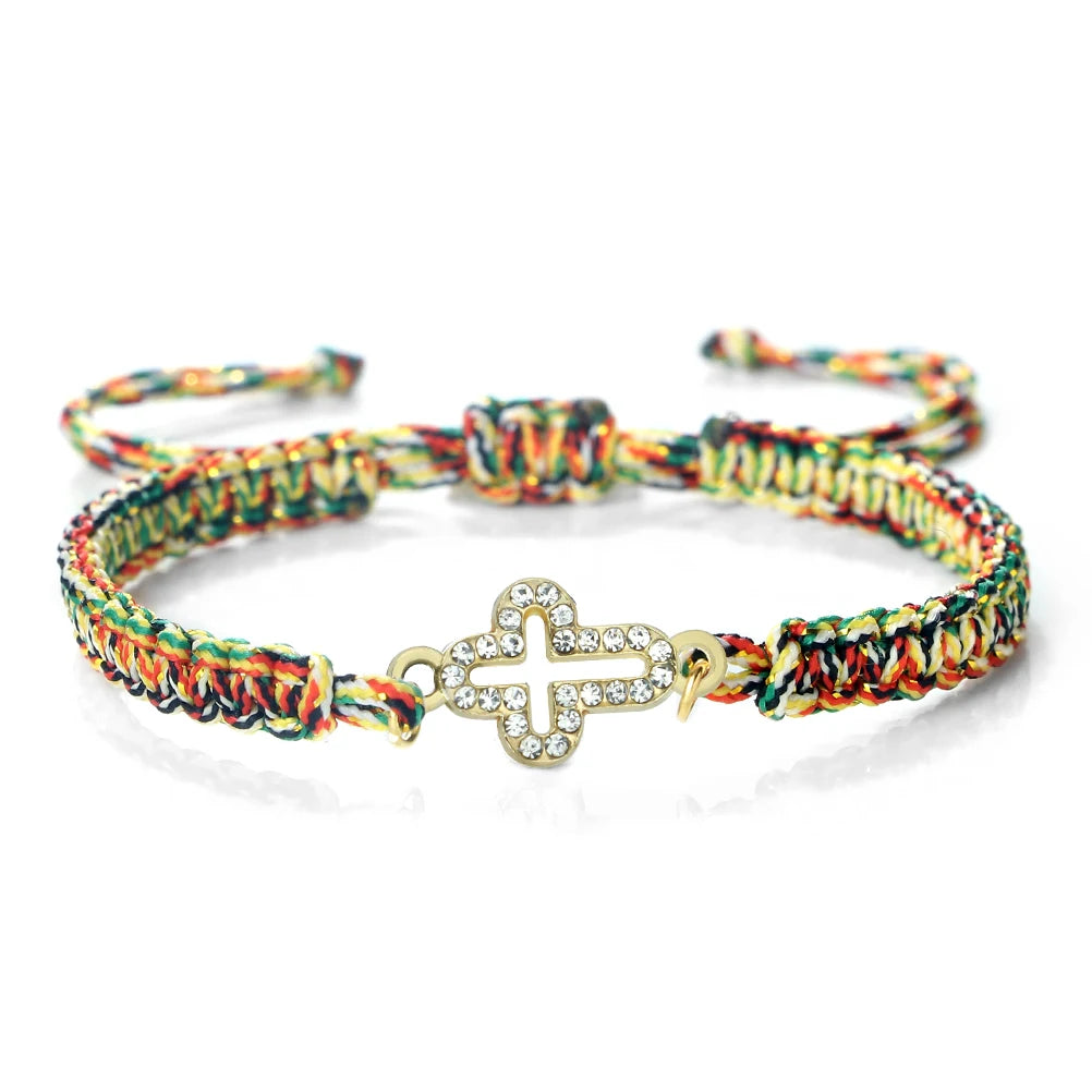 High Quality Crystal Hollow Cross Braided Bracelet Prayer Healing Bangle&Pulsera Chain Women Yoga Jewelry Gift  (GoldenCity)