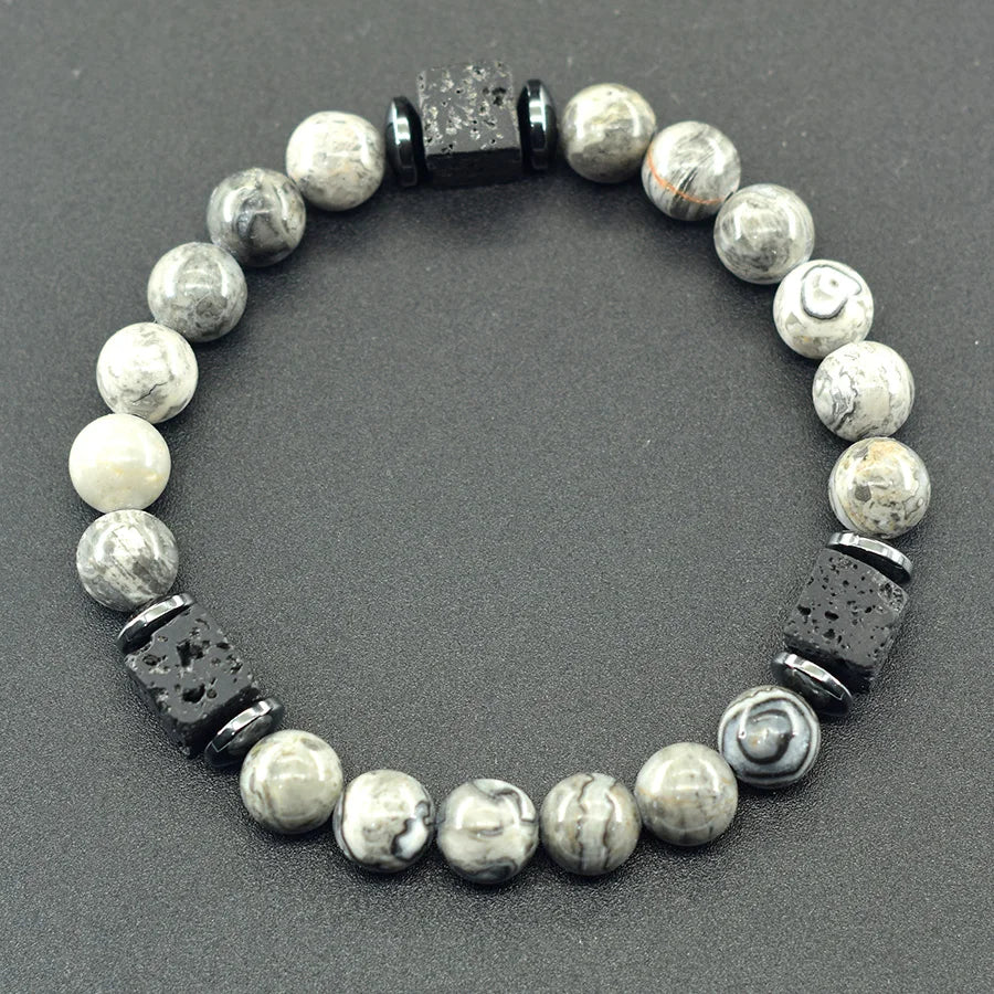 Natural Black Picasso Stone Beads Bracelet Men Retro Black Block Volcanic Lava Jewelry for Women Couple Matching Gift Wholesale  (GoldenCity)