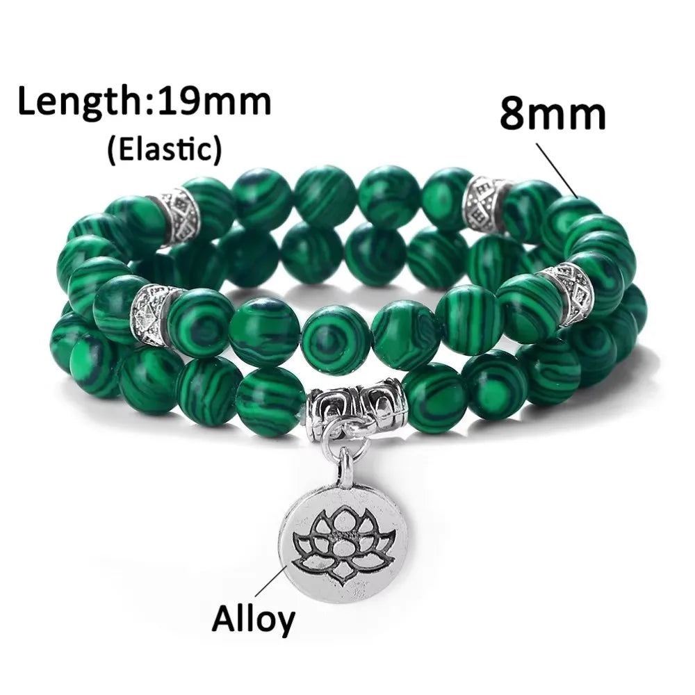 2Pcs/Set Natural Black Striped Pine Stone Bracelets Lava Bead Wristband Lotus Pendant  A Zen-inspired Healing For  Men And Women  (GoldenCity)