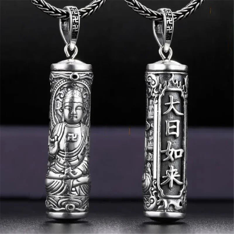 Tibetan Retro Buddha Shurangama Mantra Pendant Necklace For Men Jewelry Fashion Silver 925 Neck Chain Male Necklace Boy Birthday Gift  (GoldenCity)