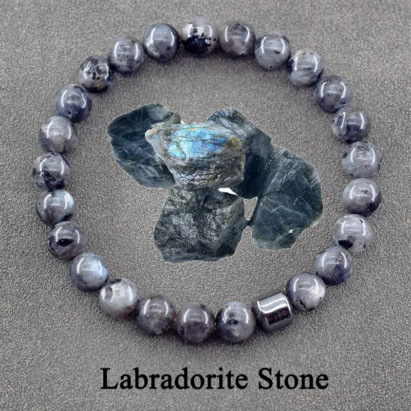 Genuine Natural Stone Bracelet Man Women Labradorite Red Tiger Eye Stone Bead Jewelry Hematite Cylinder Wristband Gift Wholesale  (GoldenCity)