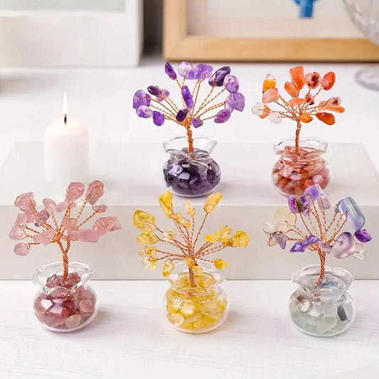 Natural Gemstone Mini Crystal Tree Bonsai Natural Stone Tabletop Decor,Home Office Luck Tree Home Ornaments  (GoldenCity)
