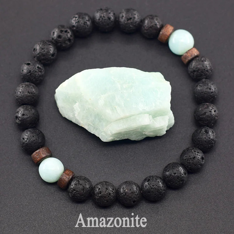 Real 5A Natural Lapis Lazuli Stone Beads Bracelet Homme Volcanic Lava Elastic High Quality Energy Healing Jewelry for Women Gift  (GoldenCity)