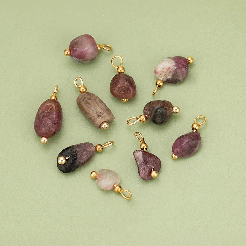 10pcs High Quality Handmade Golden Plated Natural Stones Charms Pendants Diy Jewelry Accessories  (GoldenCity)