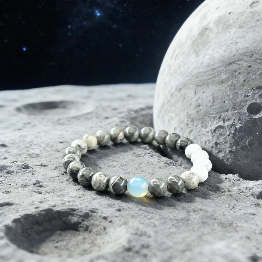 Solar System Eight Major Planets Moon Bracelet Made of Natural Stone Bead Bangle Black Labradorite Stone Gift for Astronomy Kids  (GoldenCity)