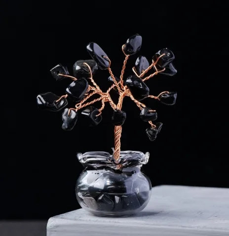 Natural Gemstone Mini Crystal Tree Bonsai Natural Stone Tabletop Decor,Home Office Luck Tree Home Ornaments  (GoldenCity)