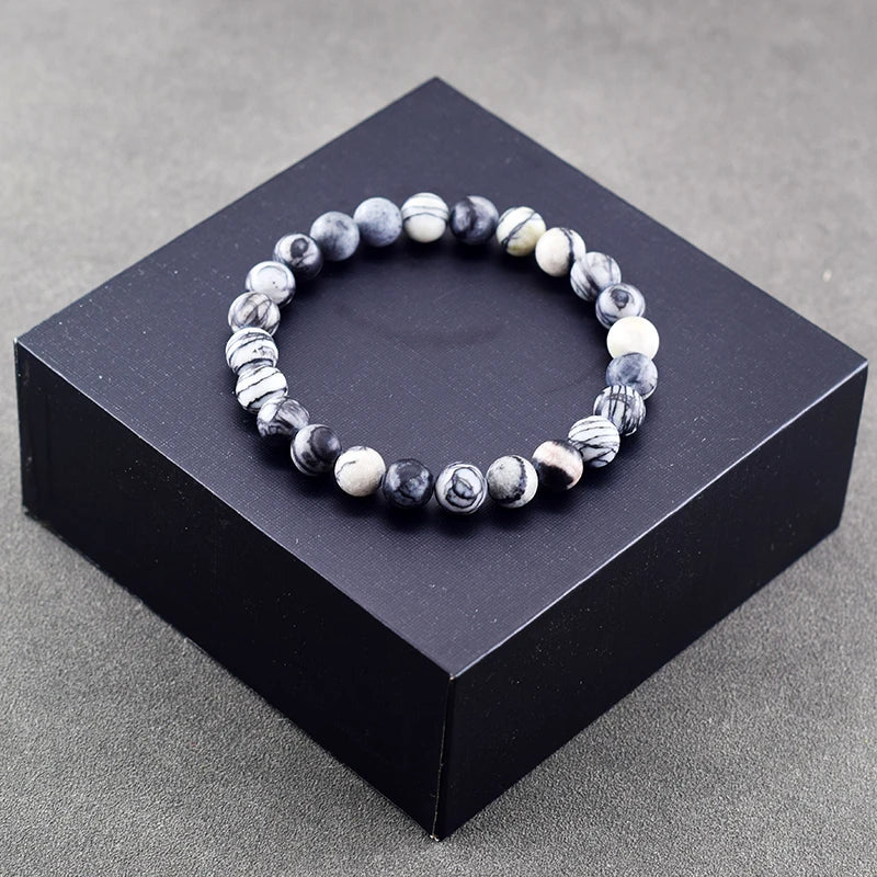 Genuine Natural Stone Bracelet Men Women Frosted Black Network Beads Jewelry Relieve Anxiety Wristband Couple Matching Gift  (GoldenCity)