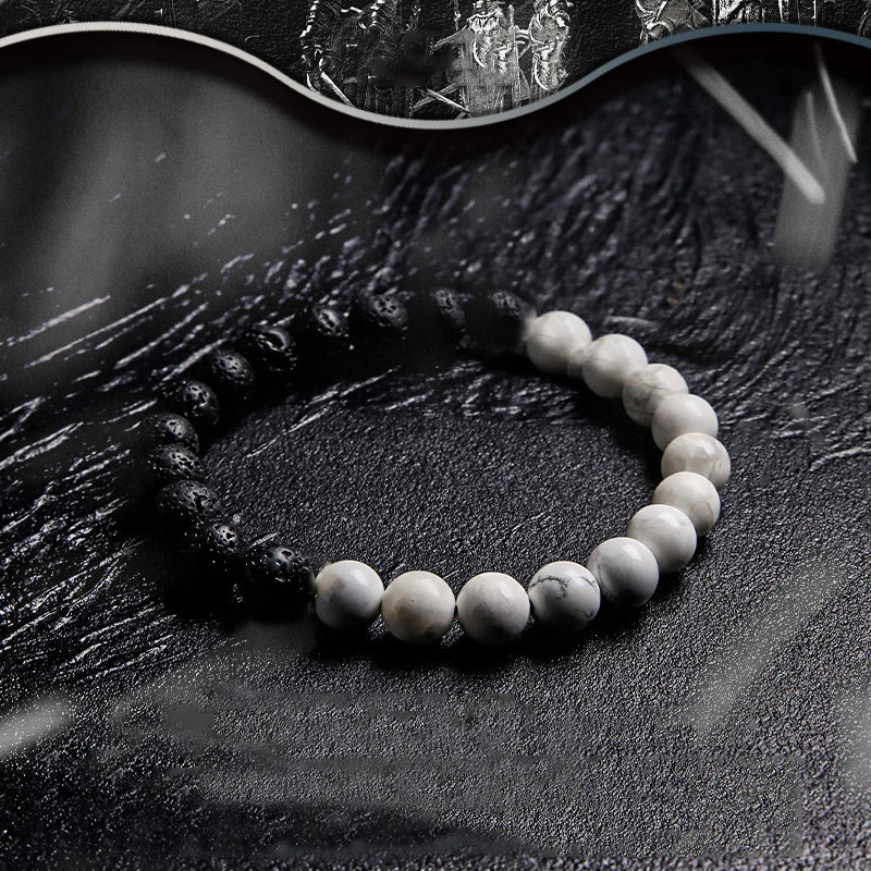 Contrast Series Fengshui Black Volcanic White Howlite Beads Bracelet for Women Man Tai Chi Yin And Yang Balance Yoga Meditation  (GoldenCity)