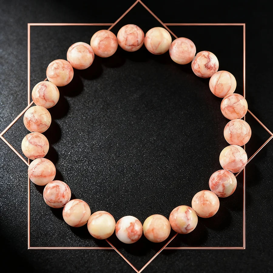 Natural Red Spider Web Stripe Network Round Stone Bracelet Men Women Yoga Meditation Relieve Stress & Anxiety Handmade Jewelry  (GoldenCity)