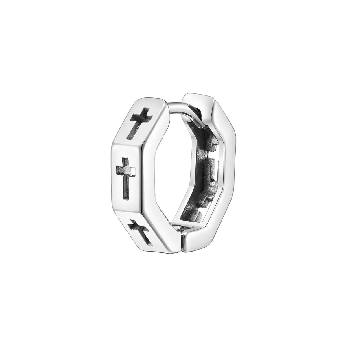 Anti Allergy Stainless Steel Hoop Earrings for Men Boys, Hollow Cross Huggies, Geometric Octagon Ear Jewelry  (GoldenCity)