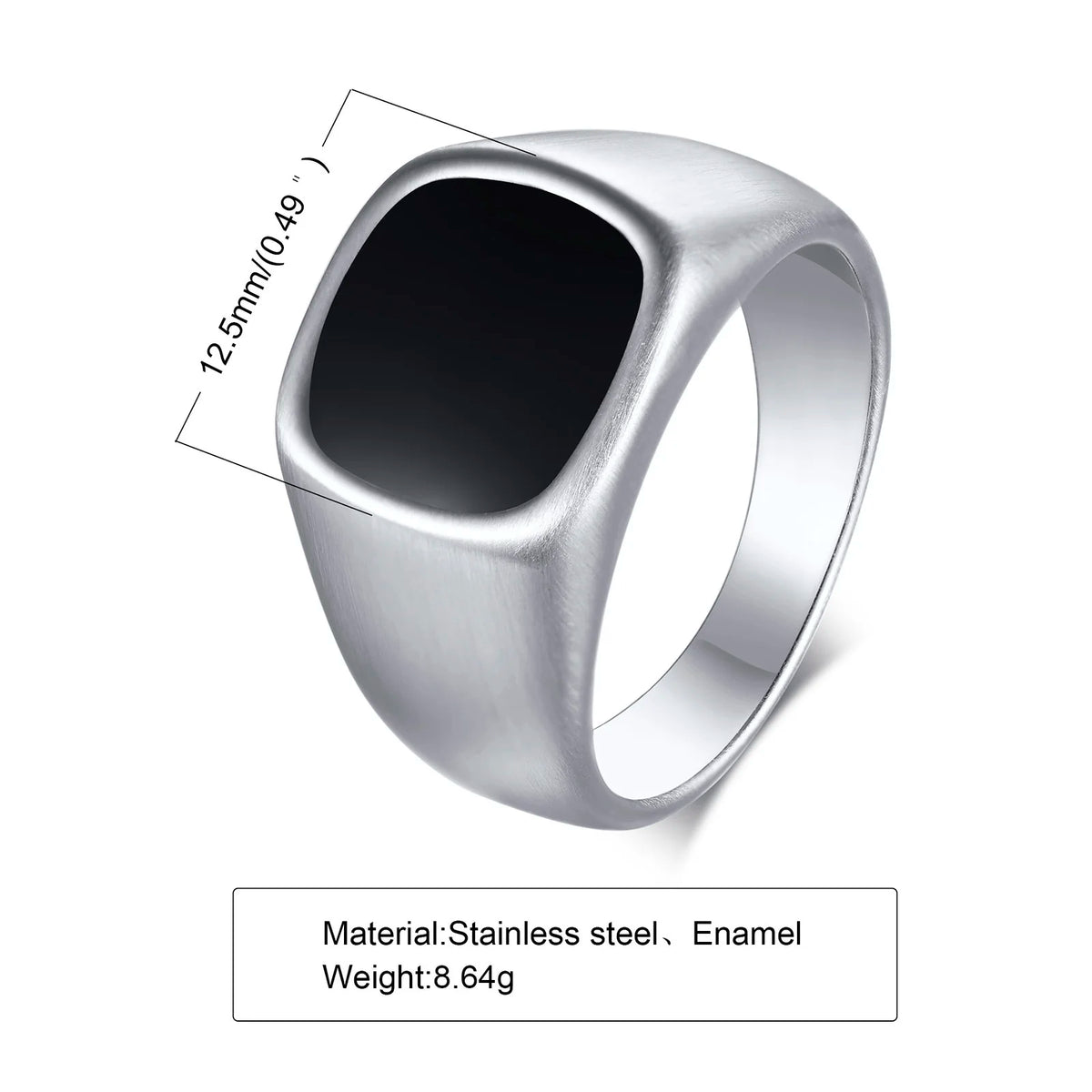 12.5mm Signet Ring for Men, Black Square Top Stainless Steel Finger Band, Gothic Punk Rock Boy Stamp Rings  (GoldenCity)