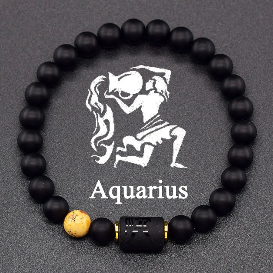 12 Zodiac Sign Bracelet Homme Constellation Bangle Natural Yellow Tiger Eye Stone Hematite Cancer Virgo Leo Libra Bracelet Women  (GoldenCity)