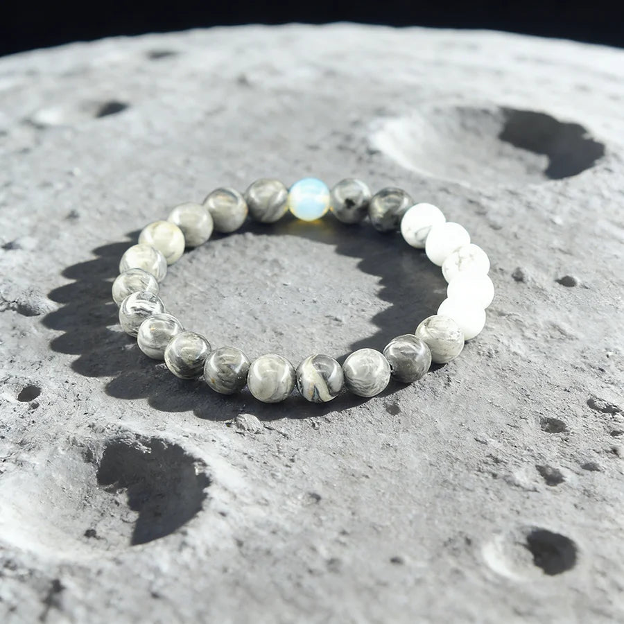Solar System Eight Major Planets Moon Bracelet Made of Natural Stone Bead Bangle Black Labradorite Stone Gift for Astronomy Kids  (GoldenCity)