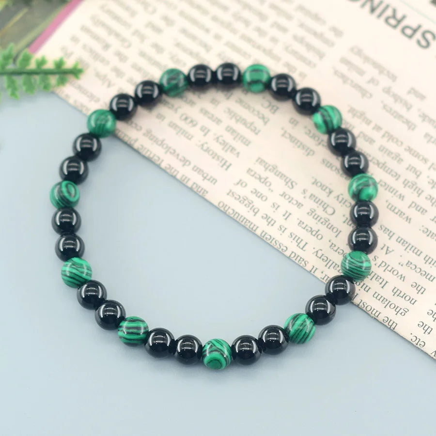 6mm Natural Green Malachite Stone Bracelet Women Black Tourmaline Beads Bracelet Meditation Jewelry 1 Dollar Items Free Shipping  (GoldenCity)