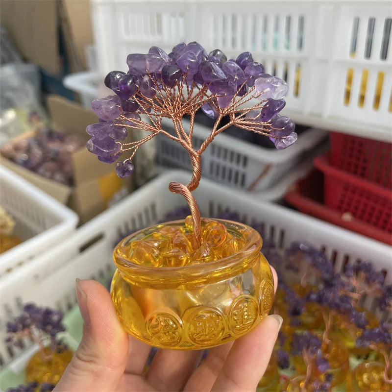 Lucky Citrine Tree of Life Crystal Feng Shui Money Tree Decor, Spiritual Gift for Women Mom, Perfect Birthday Present, Home Offi  (GoldenCity)
