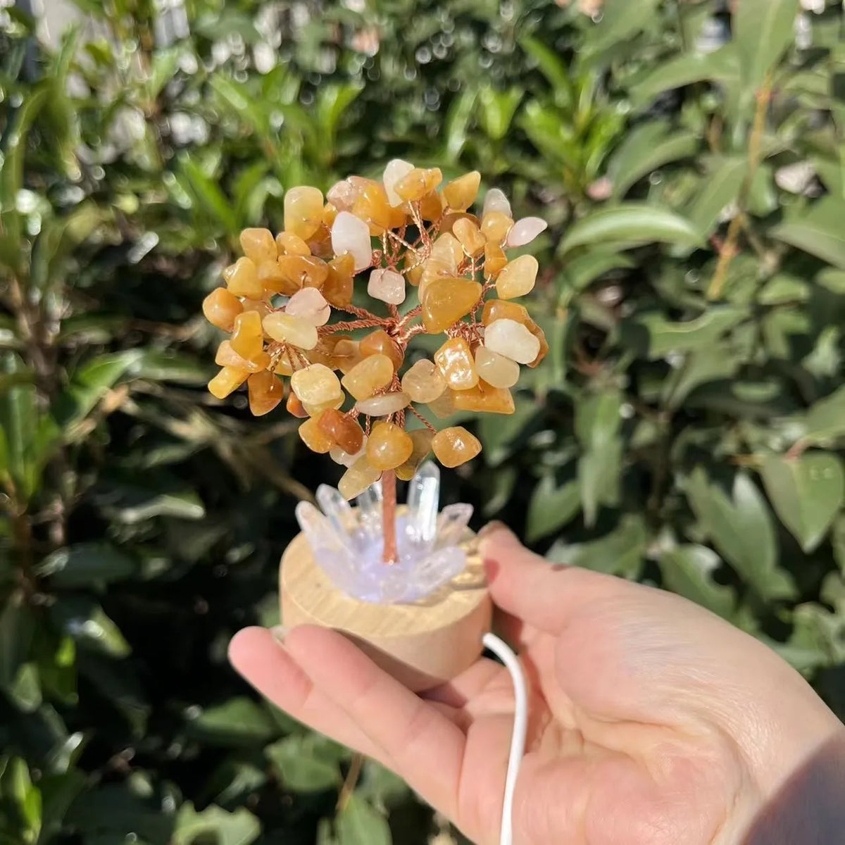 1pcs Crystal Money Tree Reiki Chakra Feng Shui Trees Decor Sparkling Crystal Tree Of Wealth With LED Base Crystal Birthday Gift  (GoldenCity)