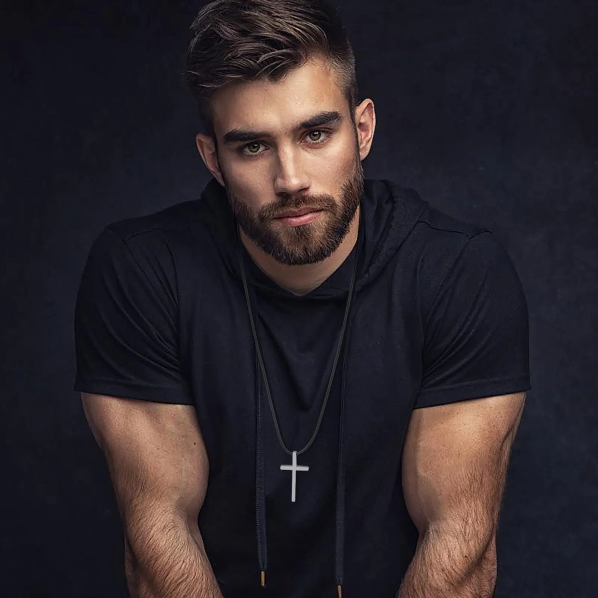 Minimalist Stainless Steel Cross Necklaces,Simple Thick Metal Pendant with Adjustable Black Rope Chain,Mens Religon Jewelry  (GoldenCity)