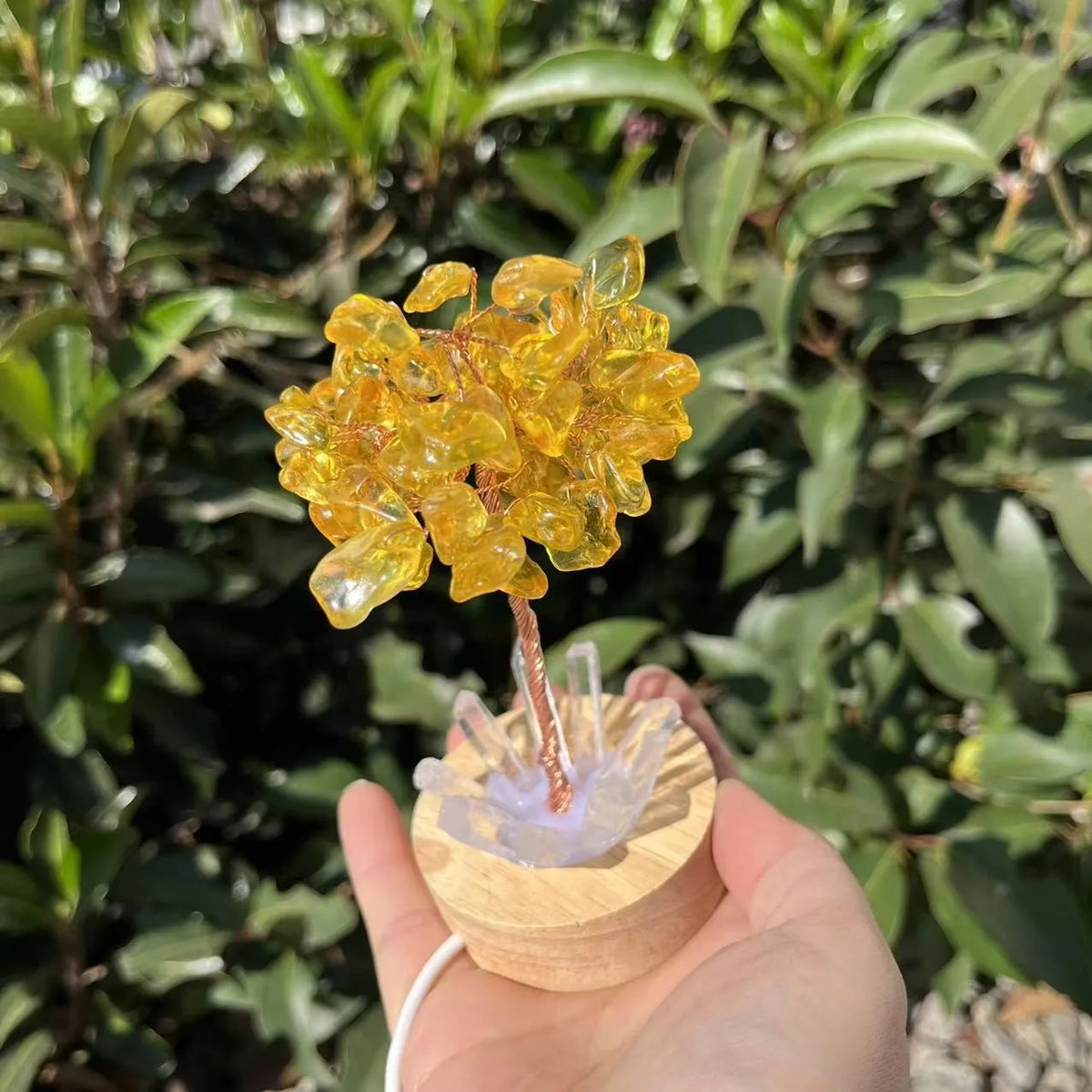 1pcs Crystal Money Tree Reiki Chakra Feng Shui Trees Decor Sparkling Crystal Tree Of Wealth With LED Base Crystal Birthday Gift  (GoldenCity)
