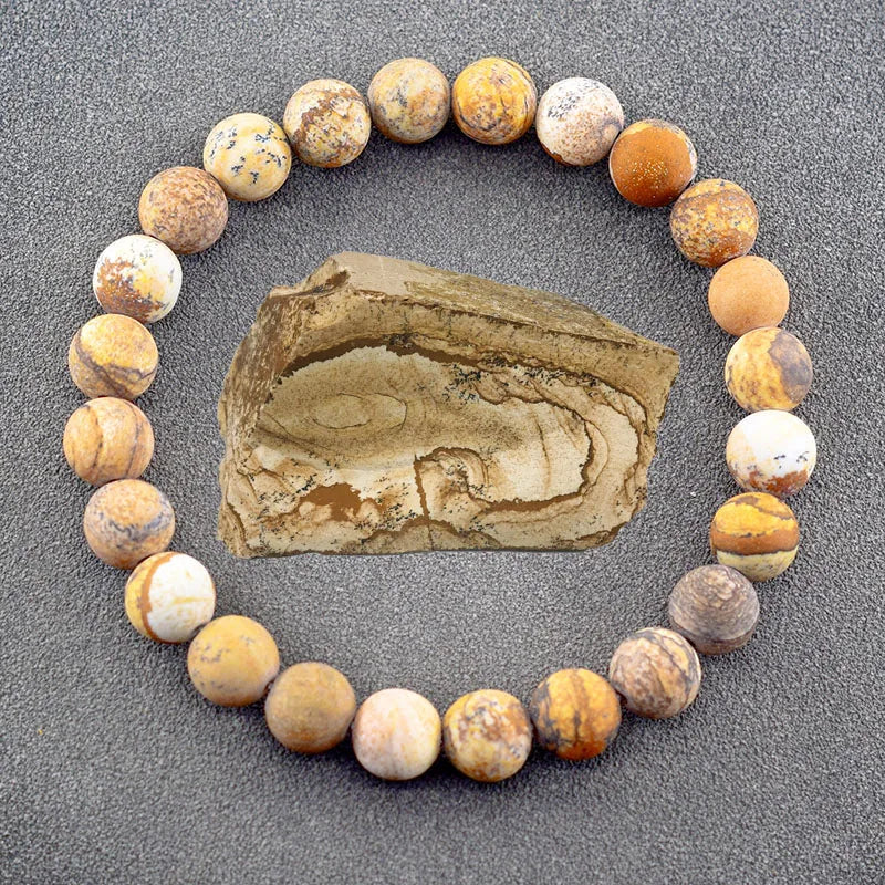 Genuine Natural Stone Bracelet Men Women Frosted Black Network Beads Jewelry Relieve Anxiety Wristband Couple Matching Gift  (GoldenCity)
